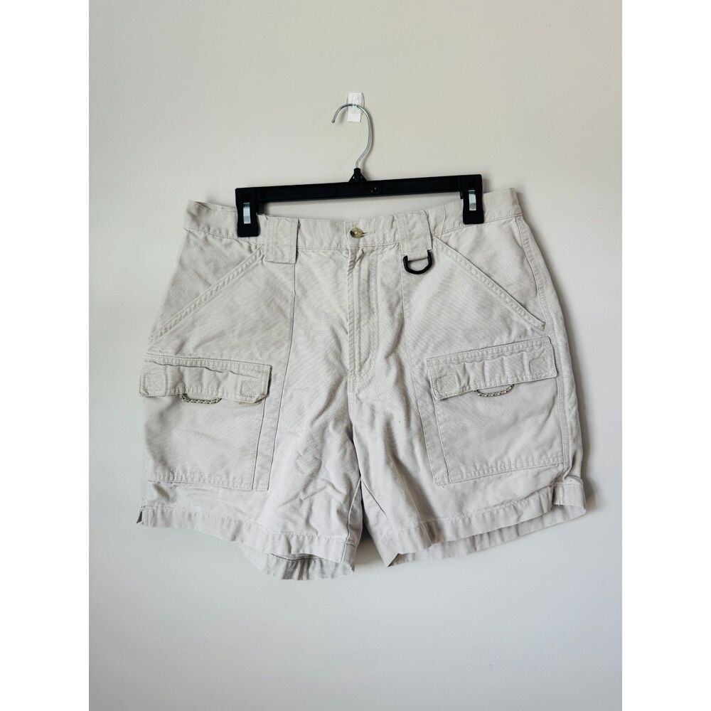 Columbia PFG Cargo Fishing Utility Shorts Womens L Beige Khaki Multi Pocket